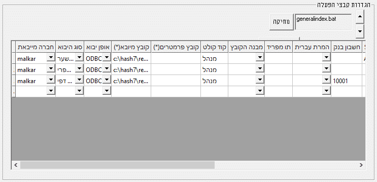 הגדרות קבצי הפעלה - חשבשבת מערכת ERP