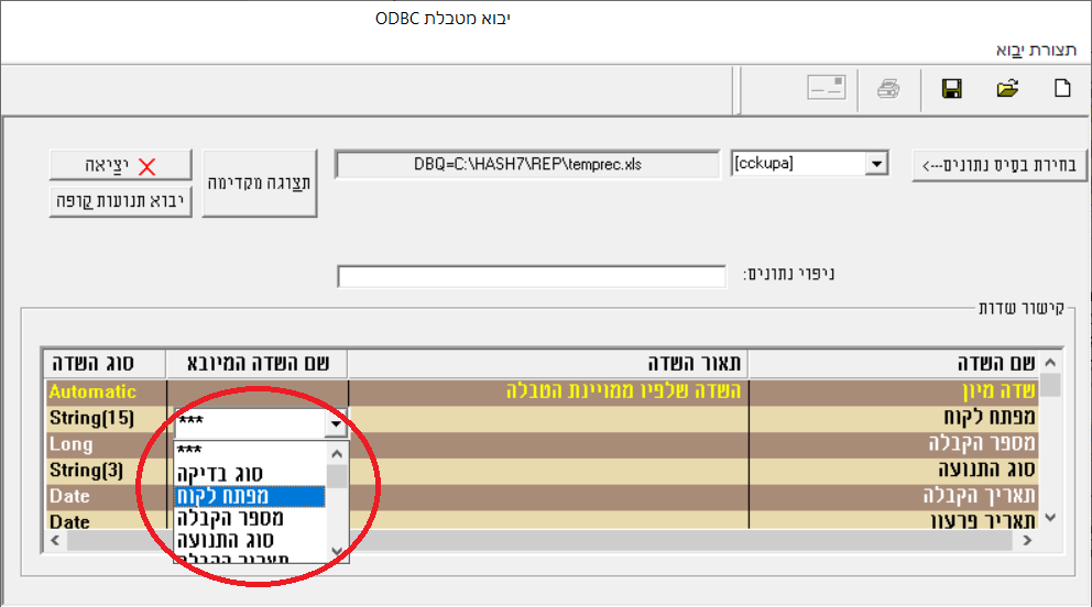 קישור שדות - חשבשבת מערכת ERP