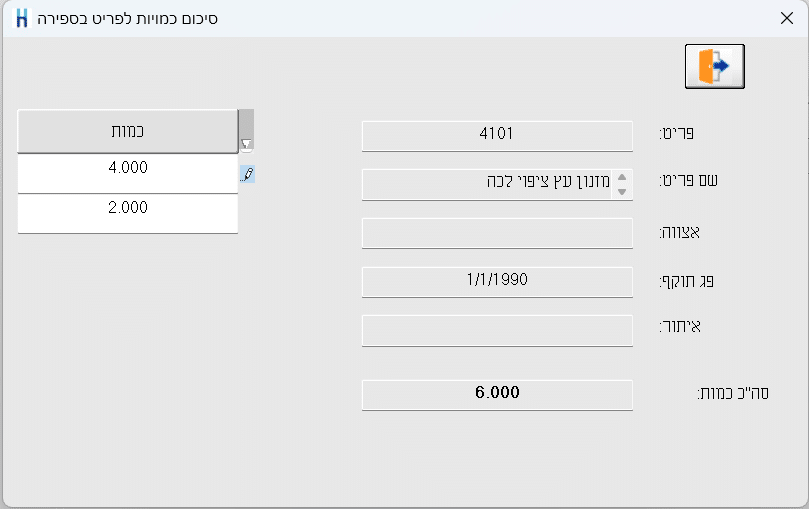 ספירת מלאי - סיכום כמוות לפריט